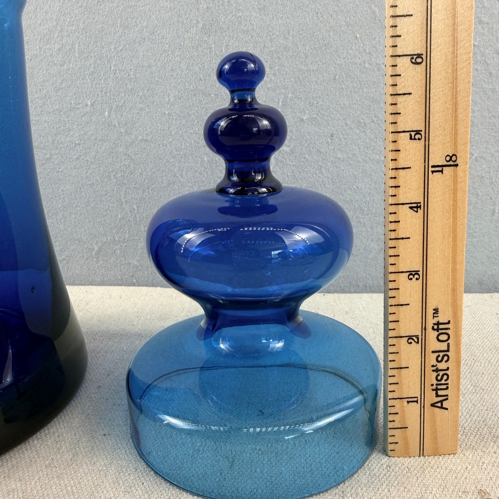 Vintage Empoli Style Italian Blue Glass Apothecary Jar with Lid MCM 14" Italy - Picture 8 of 9